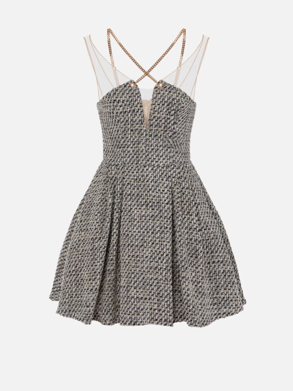 Lurex tweed mini-dress with chain